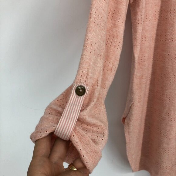 Anthropologie  Akemi + Kin Pink Sylvie Pointelle Knit Long Sleeve Roll Tab Top S - Picture 12 of 16
